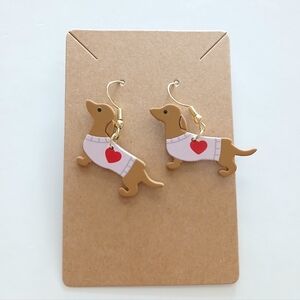 Fashion Jewelry Dachshund Earrings with Red Heart